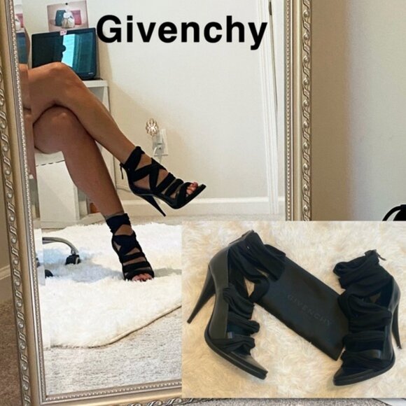 Givenchy Women Jersey Wrap Stiletto Sandals US 8 EU 38 Black Leather Back Zip - Picture 2 of 14